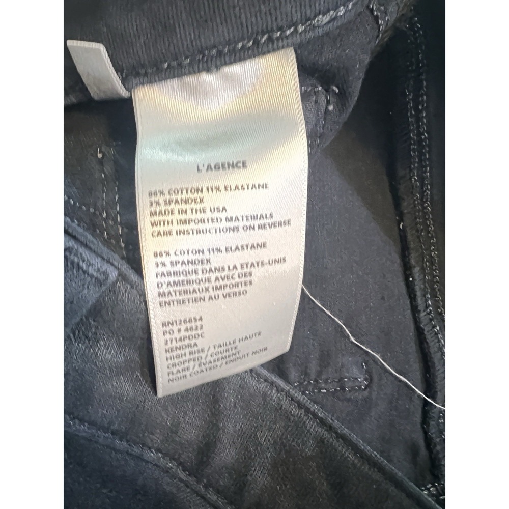 L'agence Kendra High Rise Cropped Flare Pant Noir Coated Cotton Stretch Size 27 - Picture 7 of 10